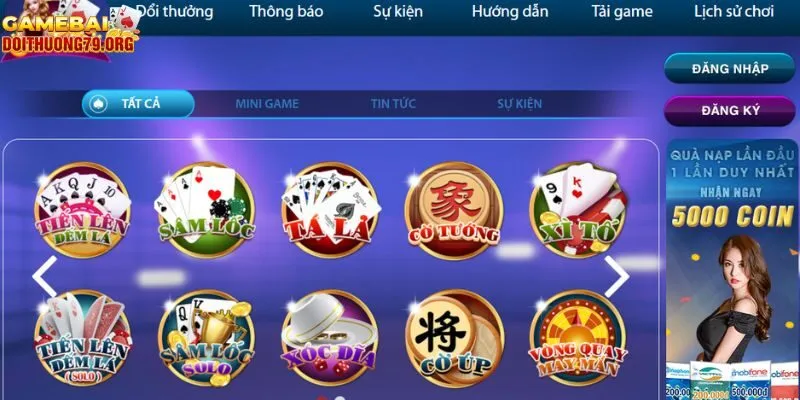 Toàn cảnh trang game bài đổi thưởng