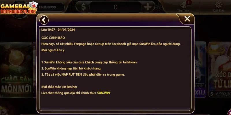 Cảnh báo giả mạo Sunwin